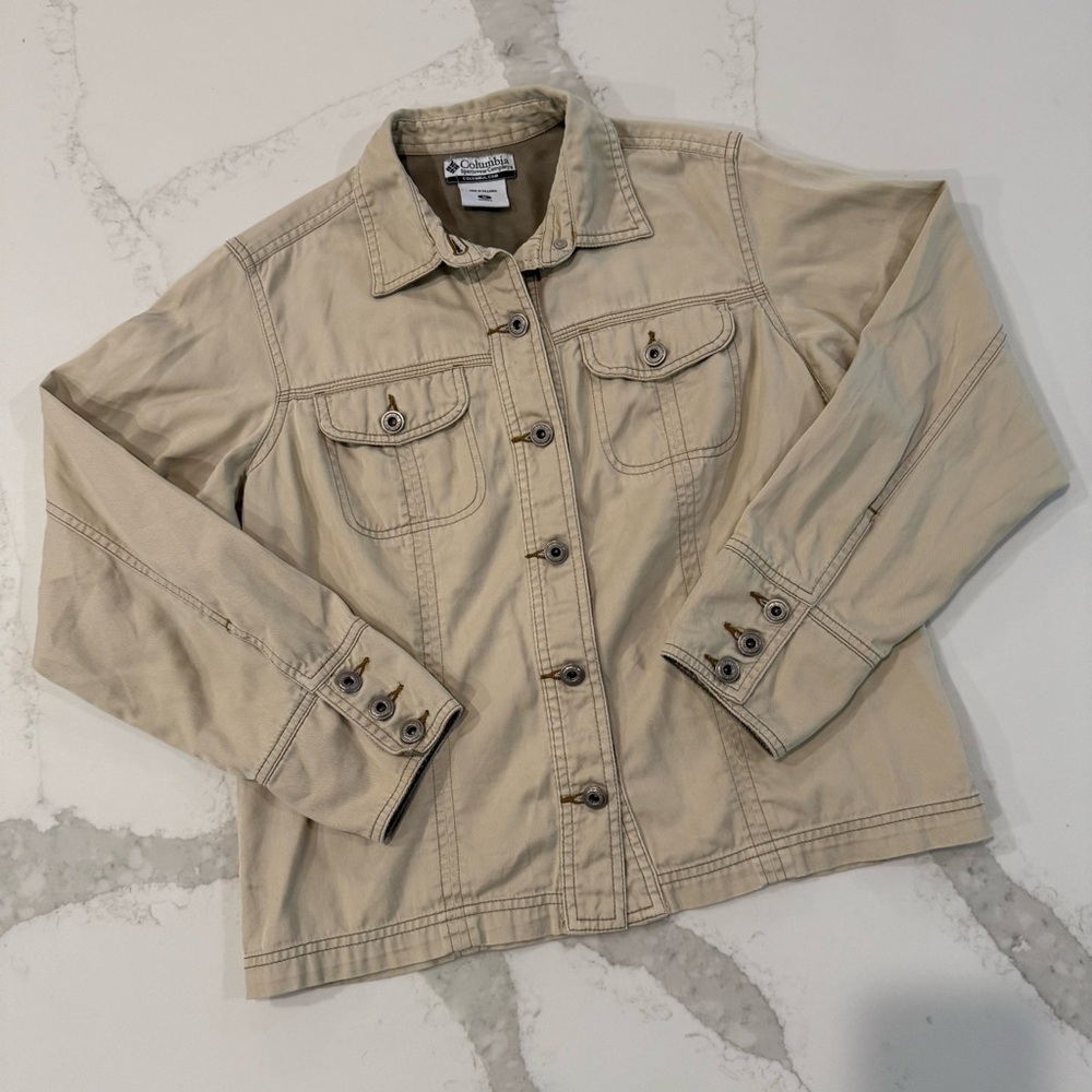 Columbia Gorpcore Button Front Khaki Jean Utility Jacket Women’s Medium Beige